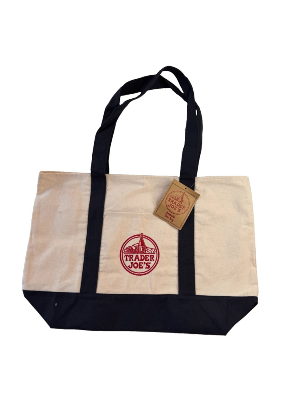 NWT Trader Joe's Large Canvas Tote Bag Navy Blue Reusable Authentic